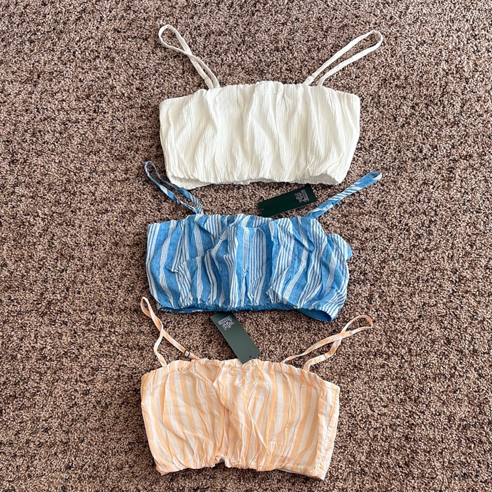 Set of Three Striped and Solid Crop Tops